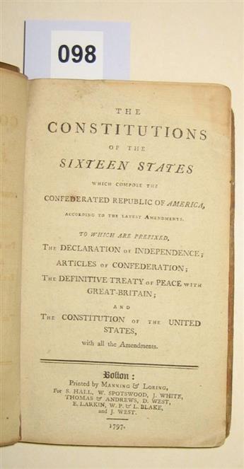 (CONSTITUTIONS.) The Constitutions of the Sixteen States which Compose the Confederated Republic of America.
